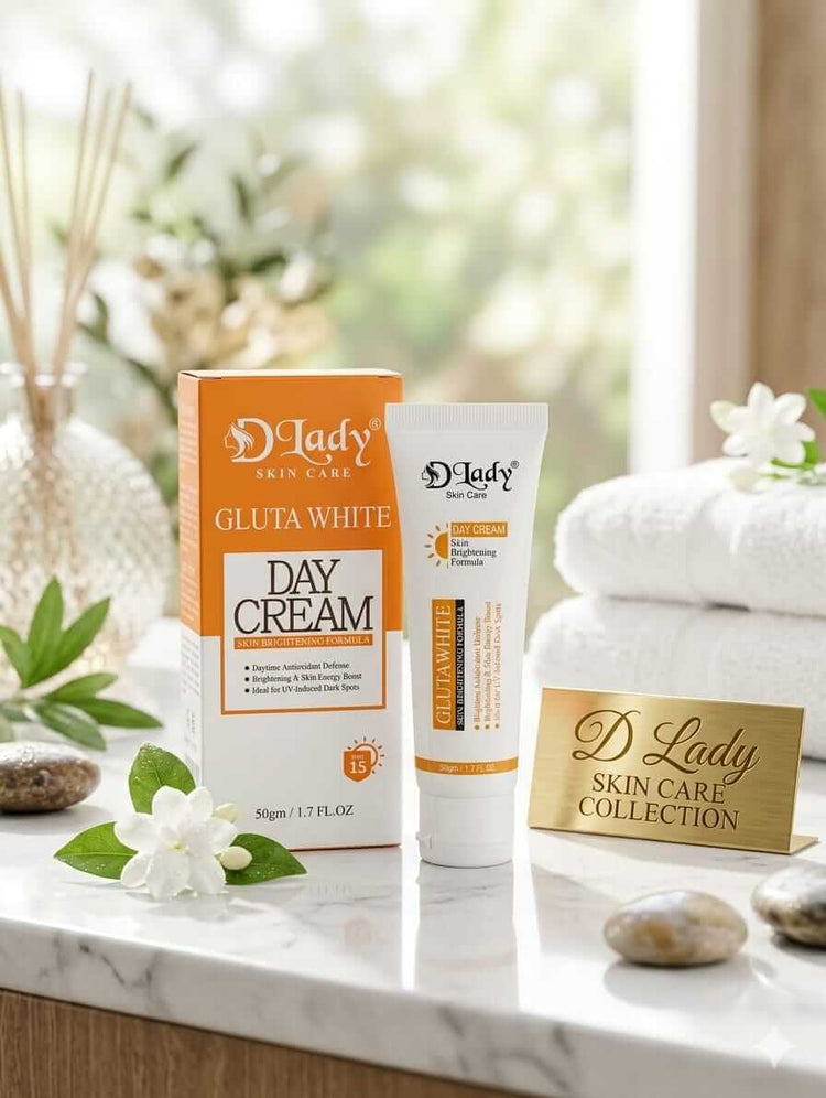 D Lady Gluta White Day Cream beside its orange-and-white box