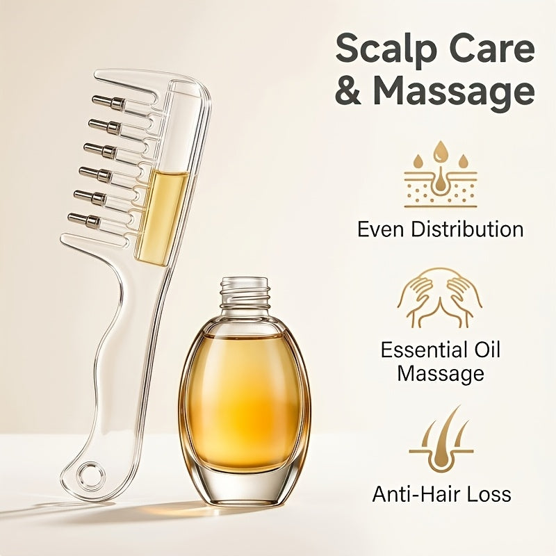 Hair oil applicator comb being used on parted hair