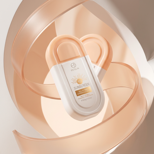 Estelin sunscreen floating-product style with peach glass shapes